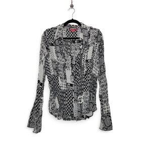 Vintage y2k Boho Western Bell Sleeves Button Shirt Hankerchief Office Core Shirt